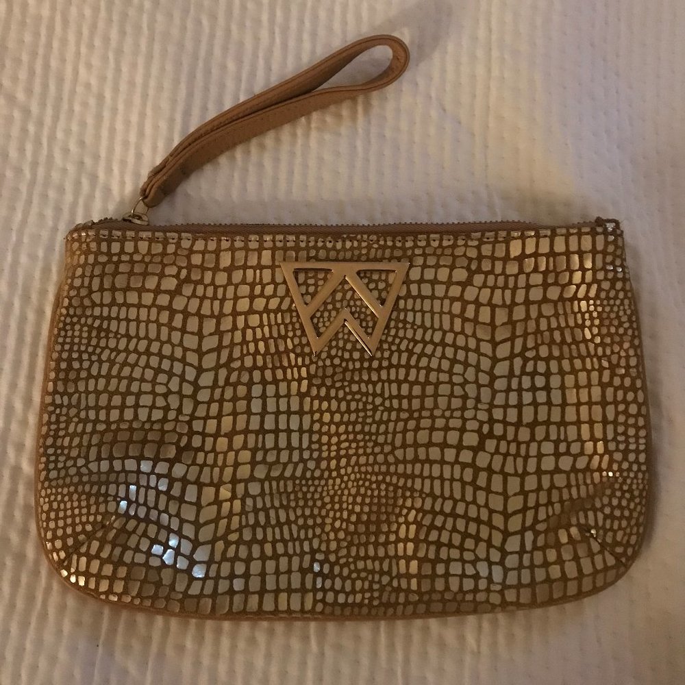 Kelly Wynne Risky Biz Wristlet Gold Faux Croc